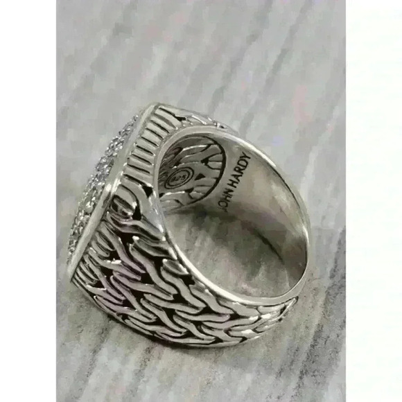 John Hardy Sterling Silver Classic Chain Signet Ring with Diamonds Size 8.75 - Picture 9 of 13